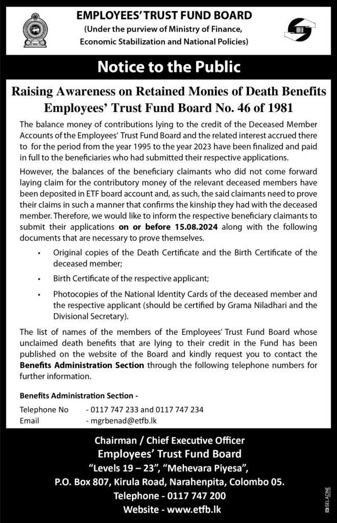 Raising Awareness on Retained Monies of Death Benefits Employees’ Trust Fund Board No. 46 of 1981